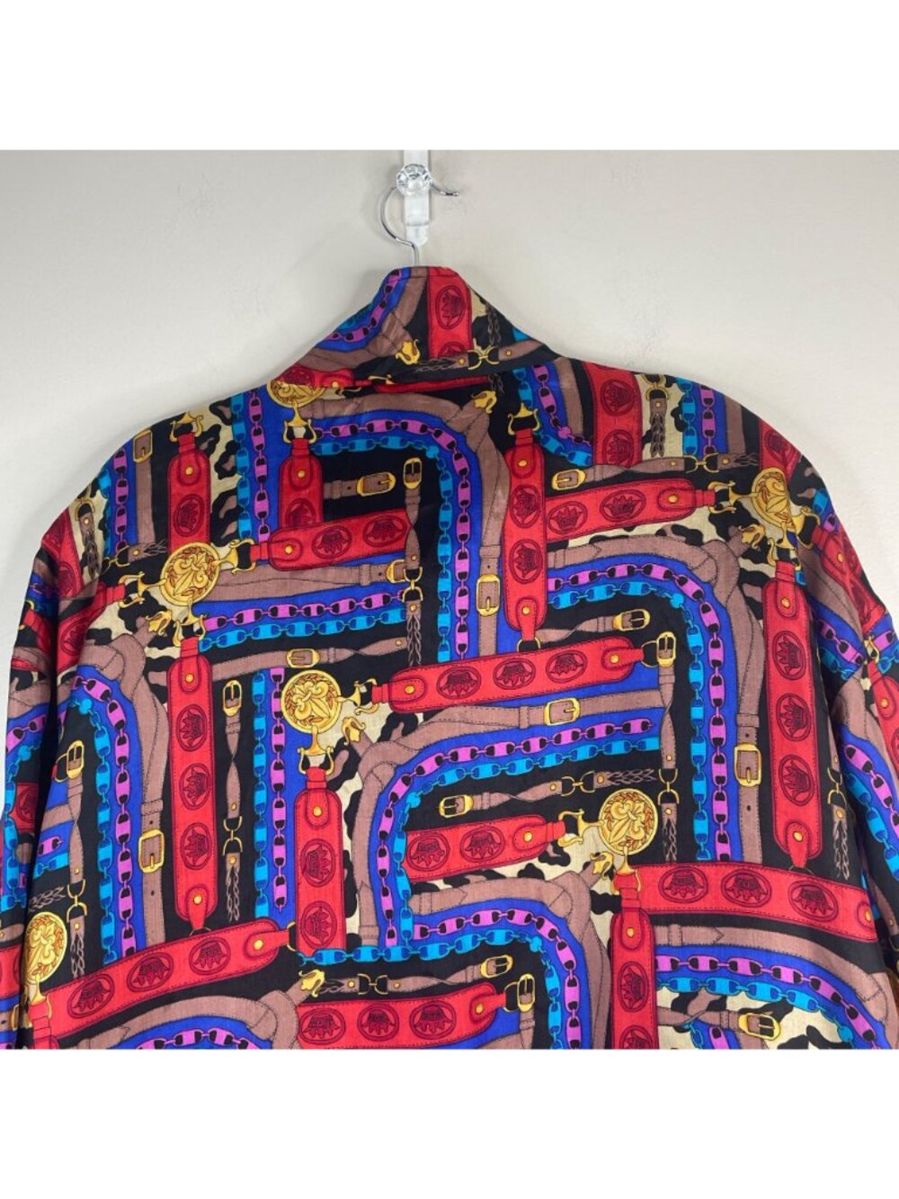 Vintage Bomber Jacket 1X Retro Silk 80s 90s Fresh Prince Baggy Urban Chain Print - Picture 13 of 16